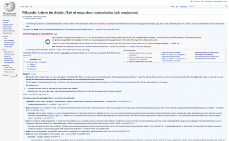 An example: information about a deleted Wikipedia page for "Songs about Masturbation."