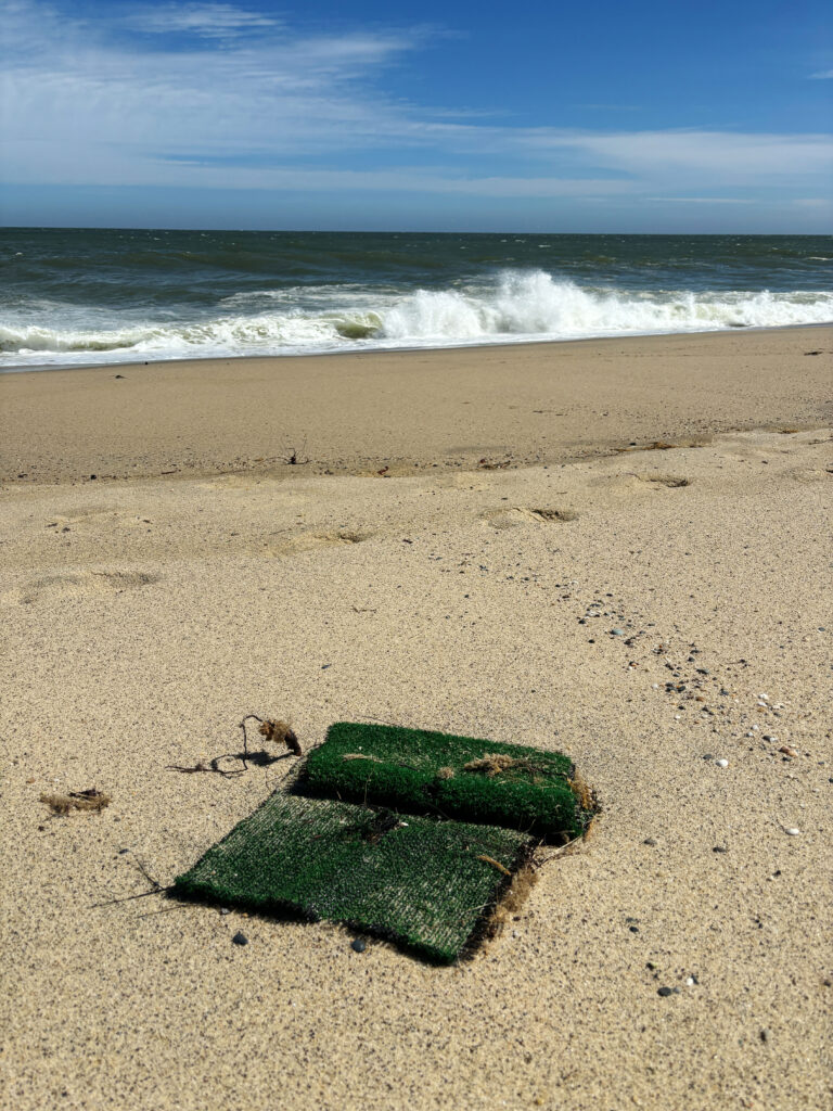 A piece of astroturf washed up on Sconset Beach