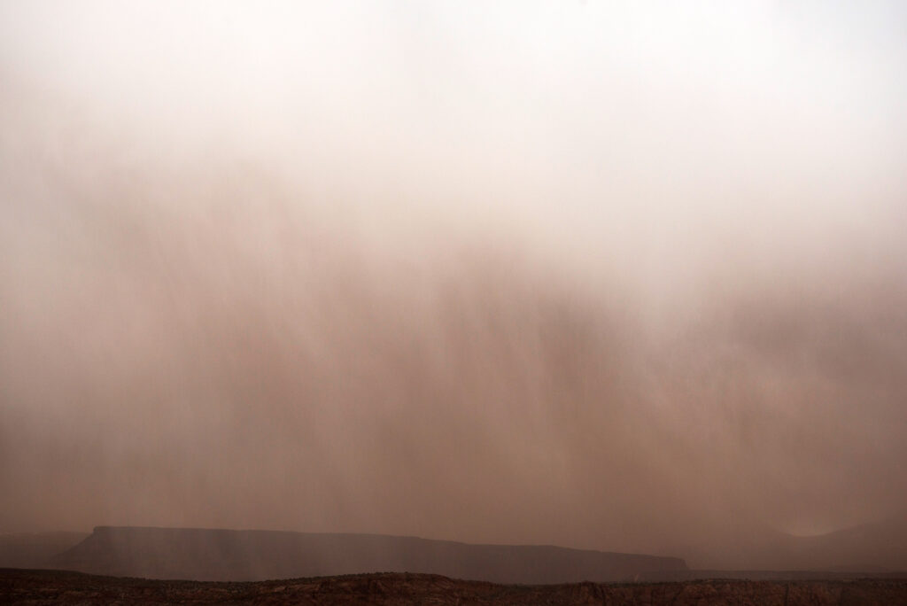 desert mesa in a dust cloud