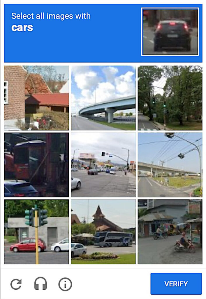 Captcha grid: select all images with cars