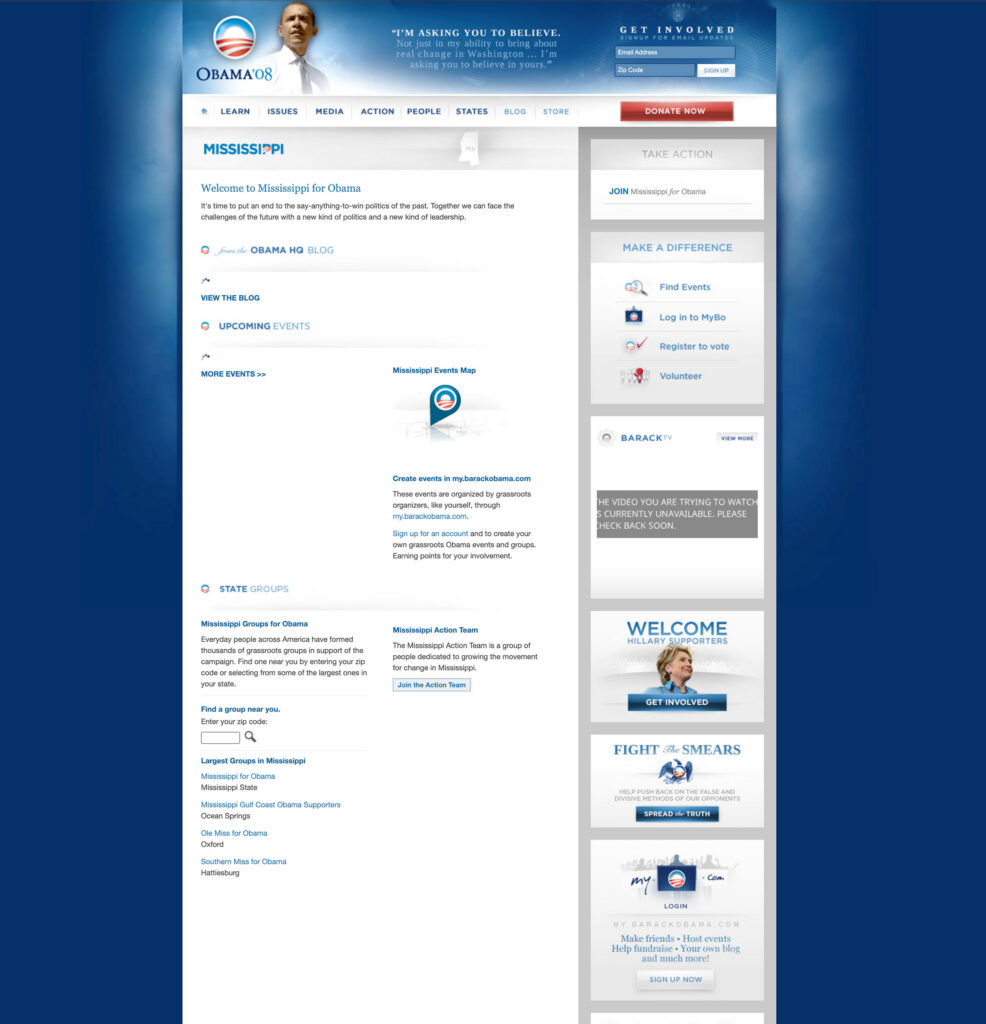 Homepage for Barack Obama's 2008 Presidential Campaign