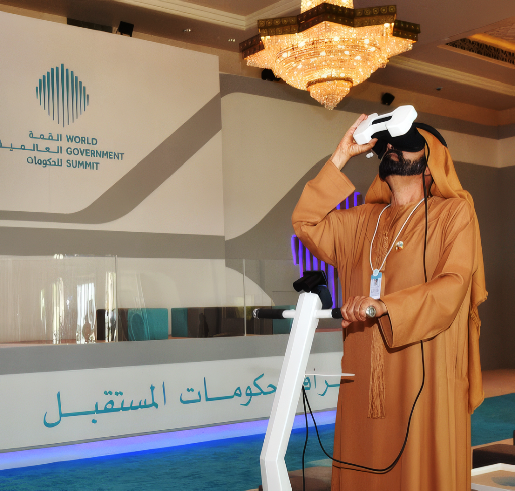 man looking up with virtual reality goggles on