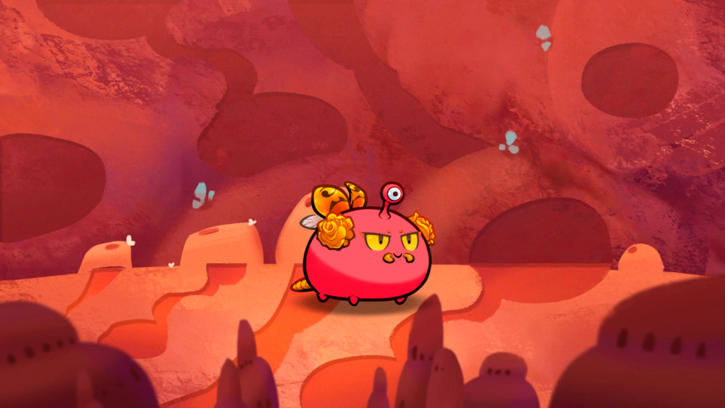 video still of animation in red