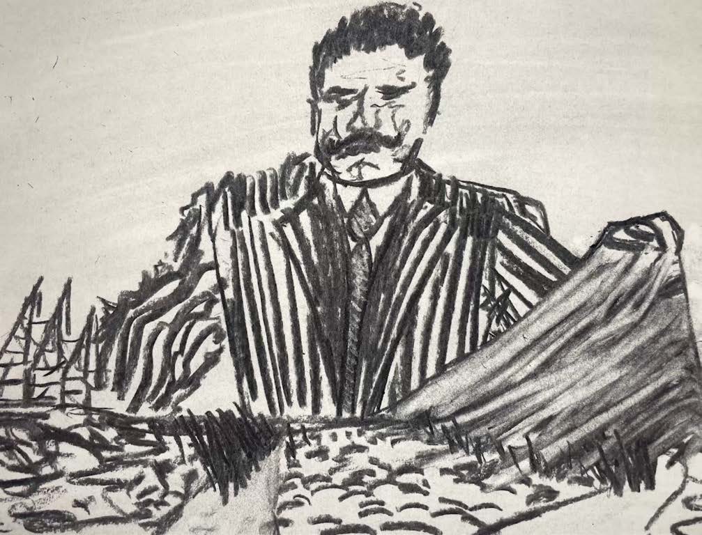 Video still from speculative film Planet of the Jellyfish. Black and white hand-drawn images of jellyfish and humans.