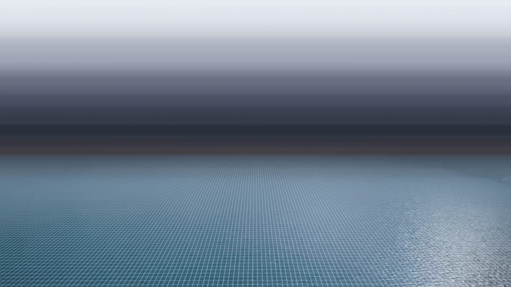 blue grid faded into black and white horizon